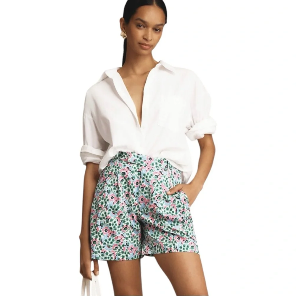 Banjanan Anthropologie Floral Block Print Shorts Boho Resort Cotton Medium
